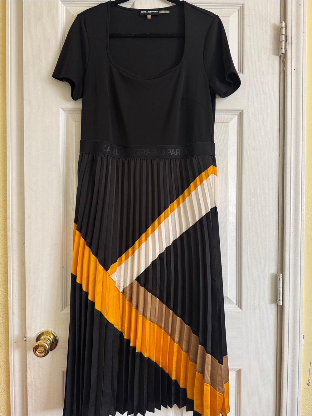 Karl Lagerfeld Black Maxi Dress with Yellow, Cream & Brown Panels